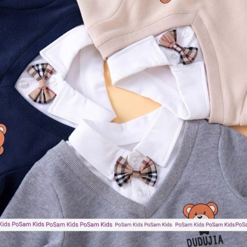 Bộ Công Tử Cho Bé Áo Thun Cotton Da Cá Phối Sơ Mi Quần Jean/ Quần Da Cá Cho Bé Trai, Bộ Quần Áo Bé Trai - PoSam Kids