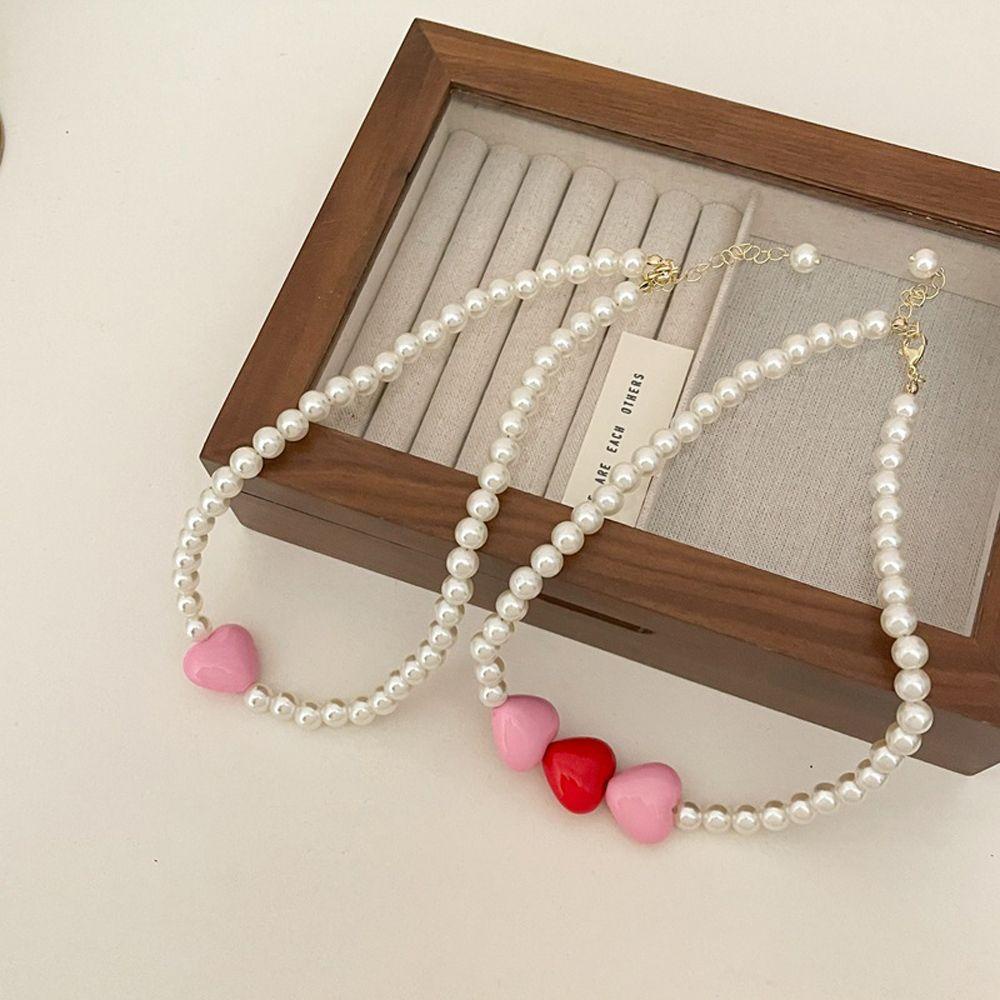 ANEMONE Vòng cổ Mặt Trái Tim Màu Hồng Dễ Thương Sang Trọng Cho Nữ