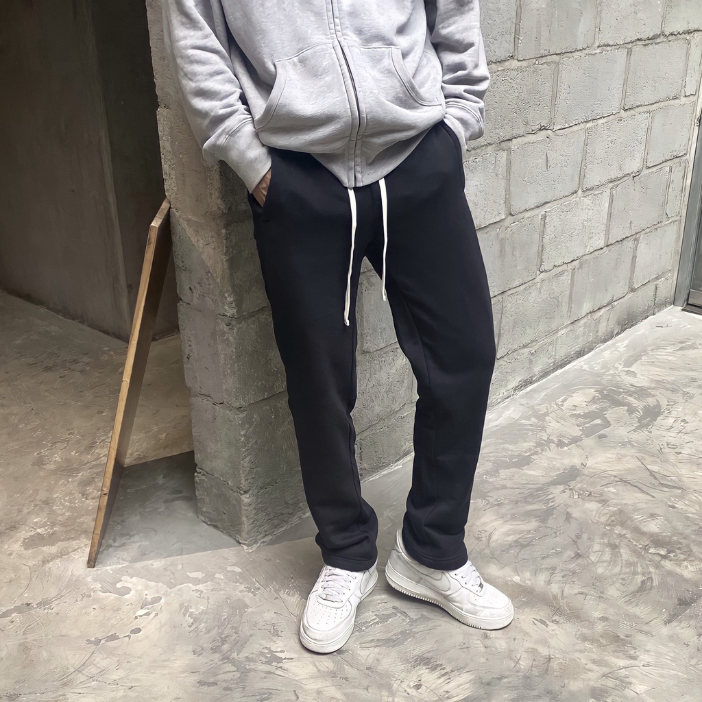 Quần Sweatpants jogger nam màu xanh đen ống xuông có dây rút unisex nỉ bông dày dặn.