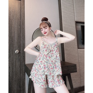 Đồ bộ pijama lụa mango đùi dây tiểu thư - form 40-58kg