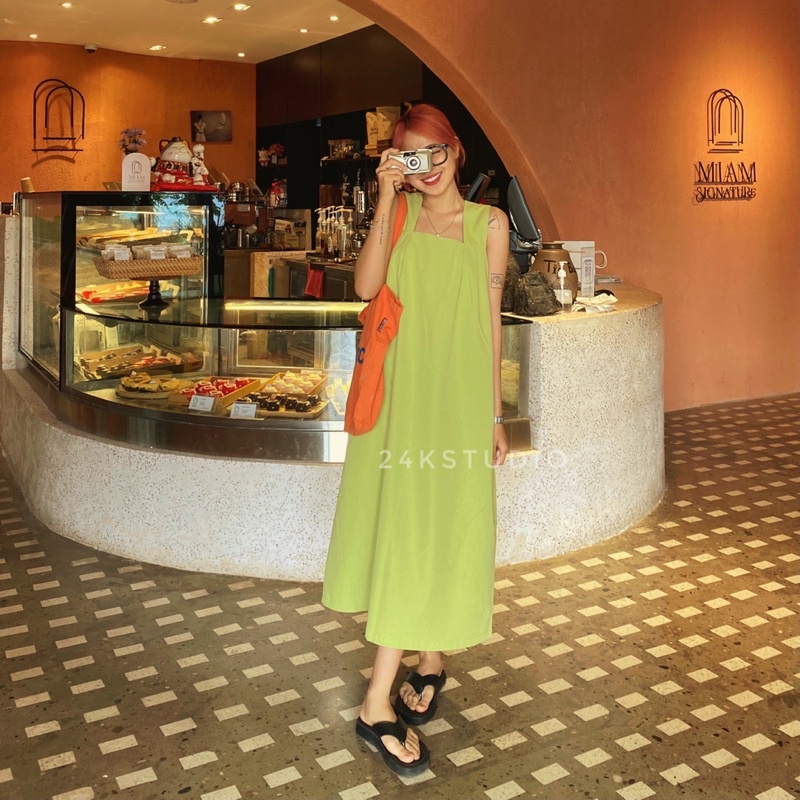 Jula dress - Váy/đầm 2 dây bản to chất vải thô hàn 24KSTUDIO