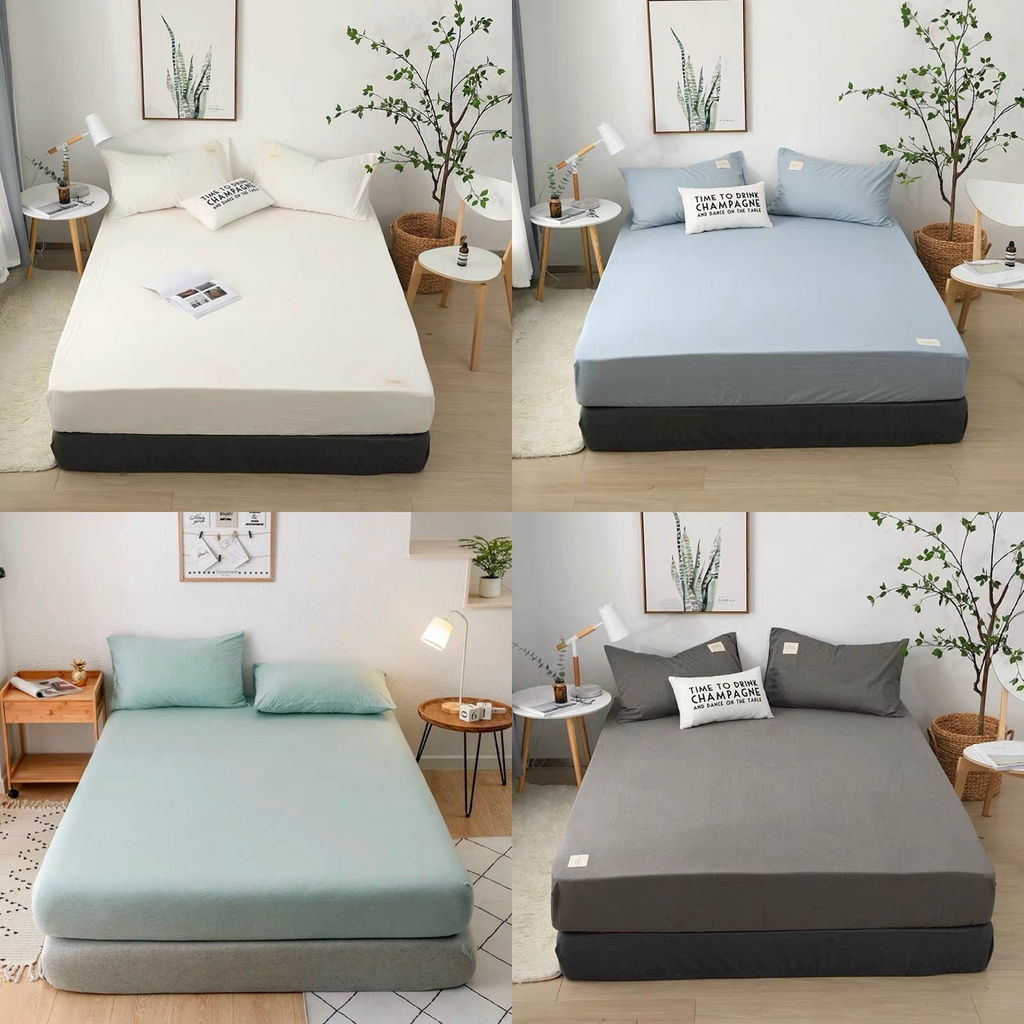 Bộ ga giường Cotton Tici 3 món bọc chun một màu trơn phong cách Hàn Quốc với đủ mọi size nệm