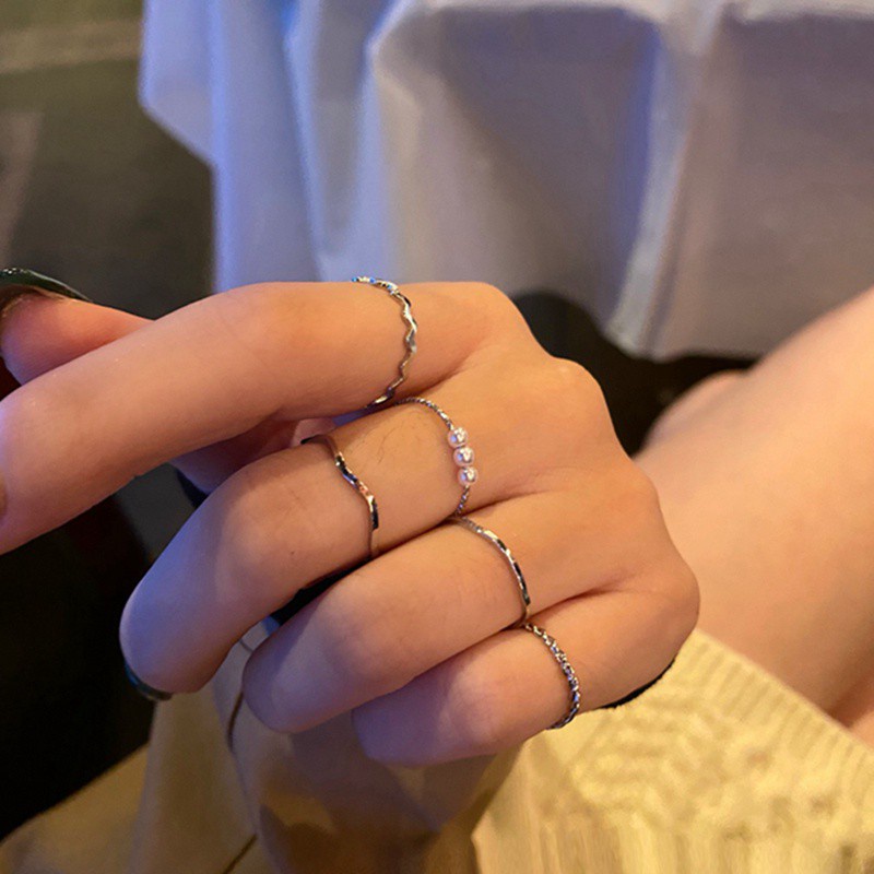 Set 5 Nhẫn Đính Hạt Giả Ngọc Trai Đơn Giản Phong Cách Hàn Quốc