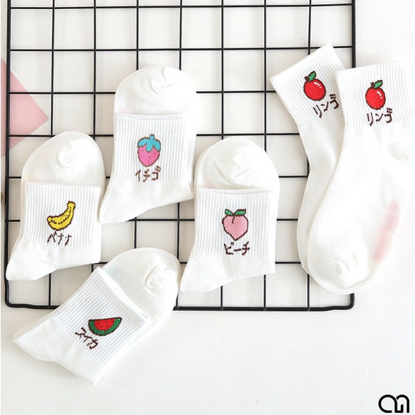 Tất Cổ Cao Nam Nữ Thời Trang Hàn Quốc - Vớ Cao Họa Tiết Trái Cây Xinh Xinh Phong Cách Unisex