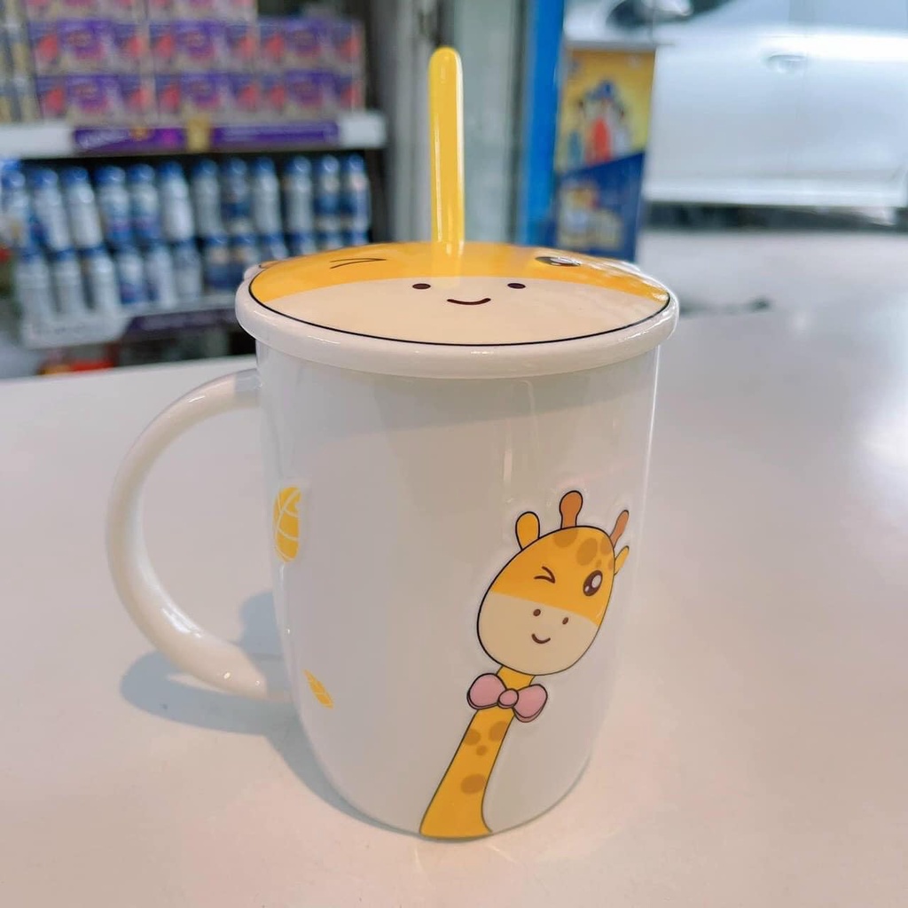 Cốc sứ có quai có nắp tặng kèm thìa dùng uống cafe trà,...chất sứ cao cấp hàng đẹp giá rẻ