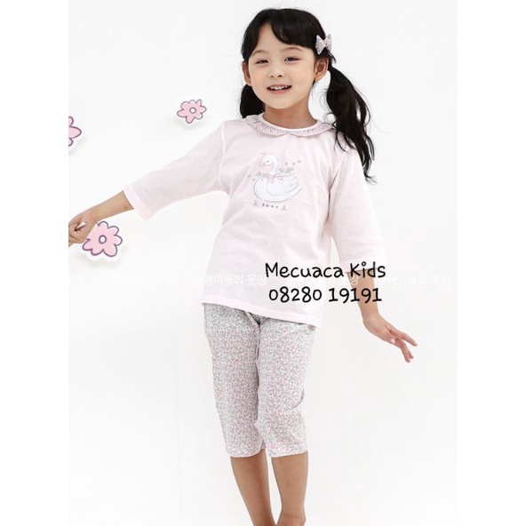 Bộ lửng cotton giấy mặc nhà nằm điều hòa Ppippilong xuất Hàn dư xịn hình thiên nga cho bé gái