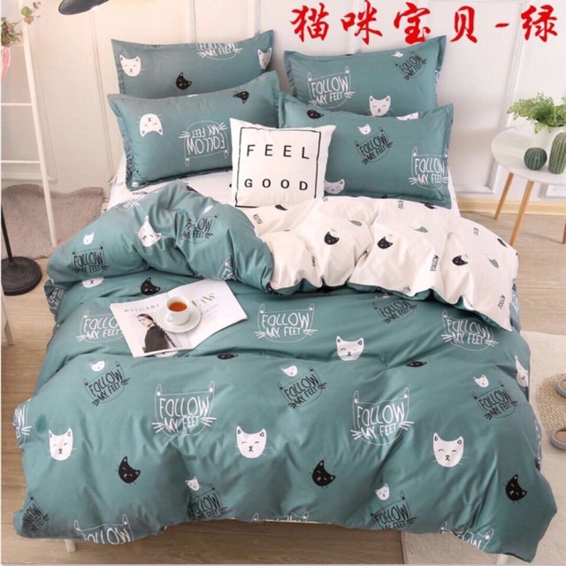 CHĂN GA POLY MẶT MÈO XANH