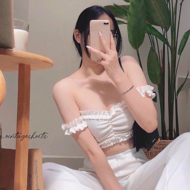 Free ship_Áo bệt vai viền bèo cực xinh ( Kèm ảnh thật)