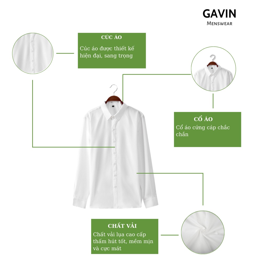Áo sơ mi nam nữ dài tay Gavin cổ bẻ 6 màu cao cấp, Sơ mi nam nữ vải lụa không nhăn không xù kiểu dáng hàn quốc