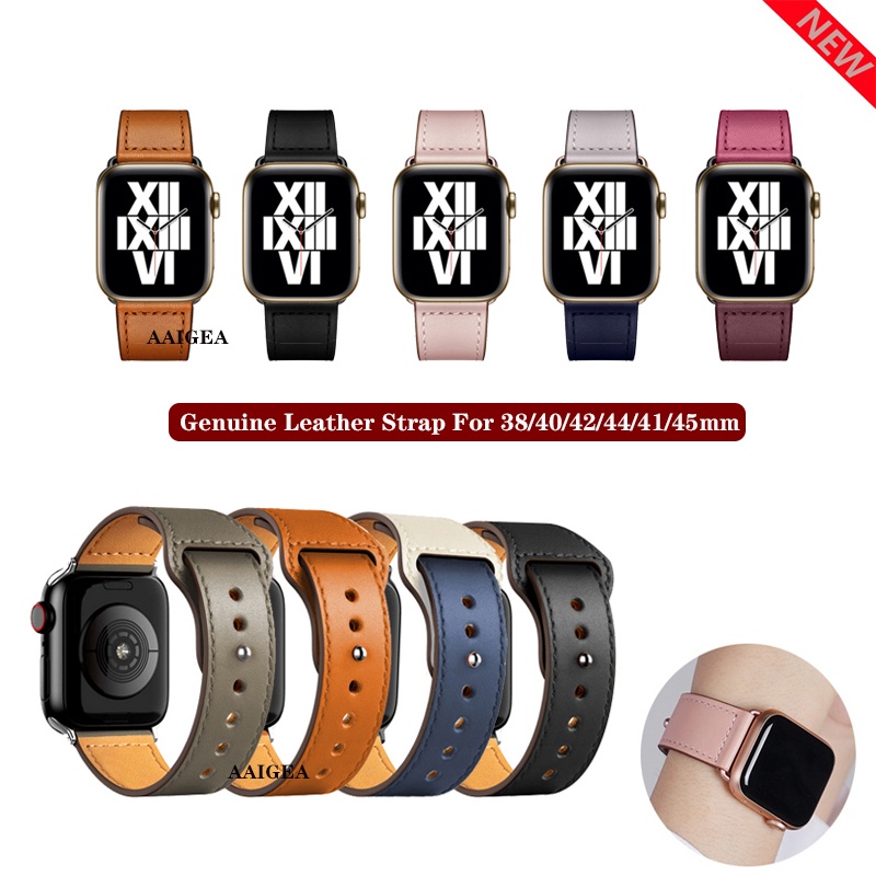 Dây Đeo Bằng Da Thật Cho Đồng Hồ Thông Minh Apple Watch Series 38mm / 40mm / 42mm / 44mm / 41mm / 45mm