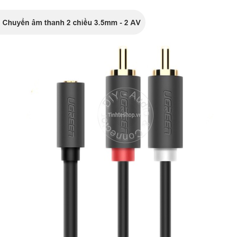 Cáp audio 3.5mm cái ra 2 AV đực 0.25 mét Ugreen 10561 - Dây chia âm thanh 3,5mm ra 2 AV RCA đực