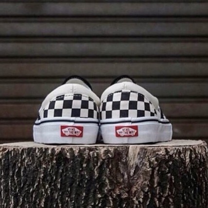 Giày V lười caro, V slip on checkerboard