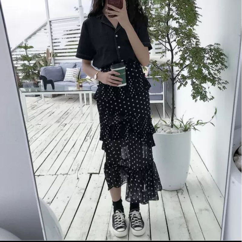 áo sơ mi cổ vest chỉ nổi vintage ảnh thật