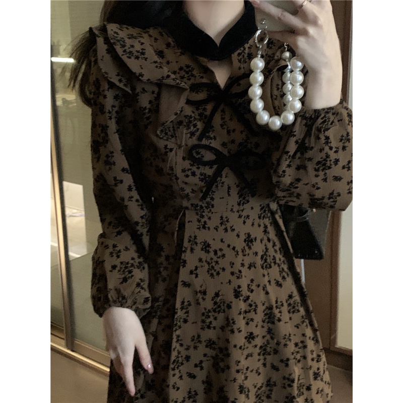 Đầm Perty in hoa phối bèo thời trang vintage xinh xắn cho nữ