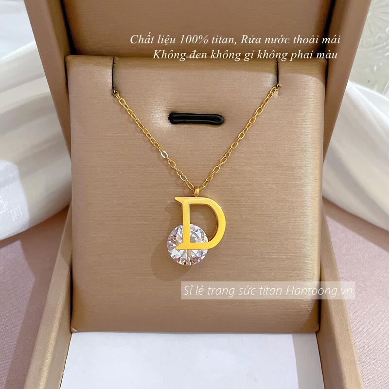 Dây chuyền titan không gỉ mặt chữ D kẹp đá pha lê lấp lánh thời trang thanh lịch dành cho nữ