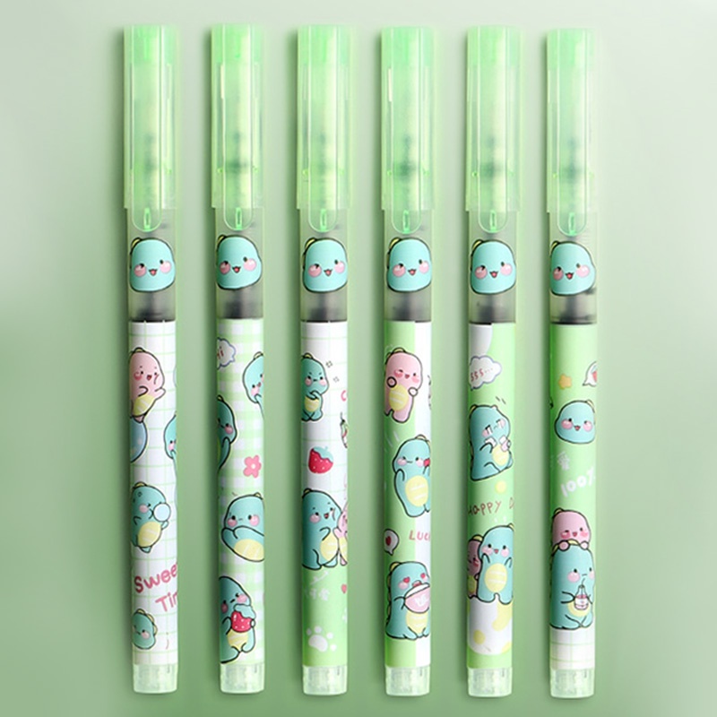 Set 6 Bút Mực Nước Ngòi 0.5mm Vỏ Màu Đen Họa Tiết Hoạt Hình