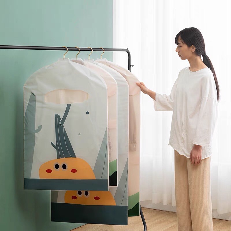 Túi bọc quần áo treo tủ chống bụi túi trùm bọc quần áo hoạ tiết