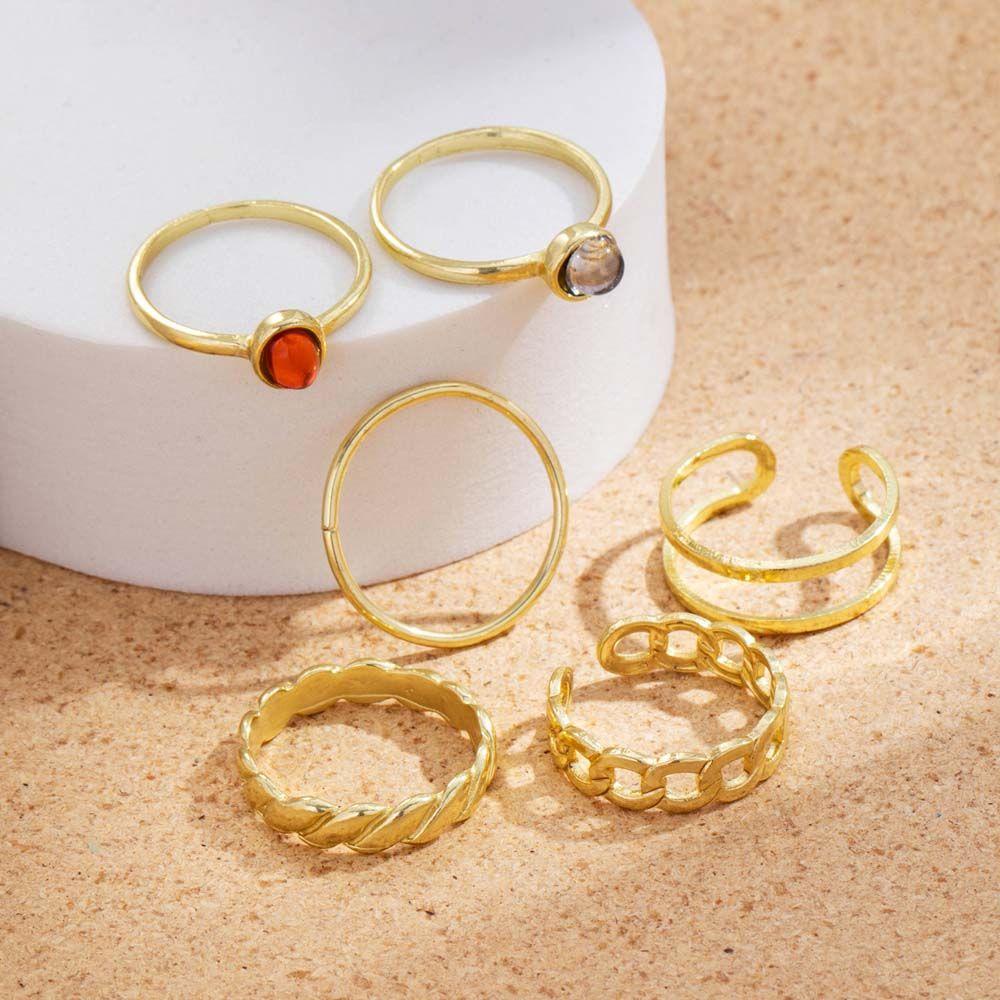 MOCHO Set Nhẫn Hợp Kim Phối Dây Xích Tròn Thời Trang Vintage