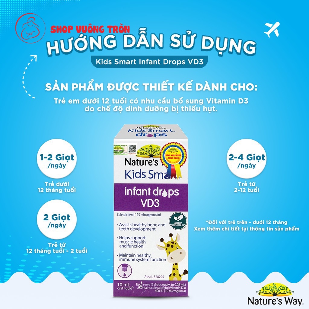 Siro Uống Bổ Sung Vitamin D Cho Bé Nature's Way Kids Smart Infant Drops VD3 10ml