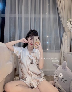 Bộ ngủ lụa hạc quần đùi