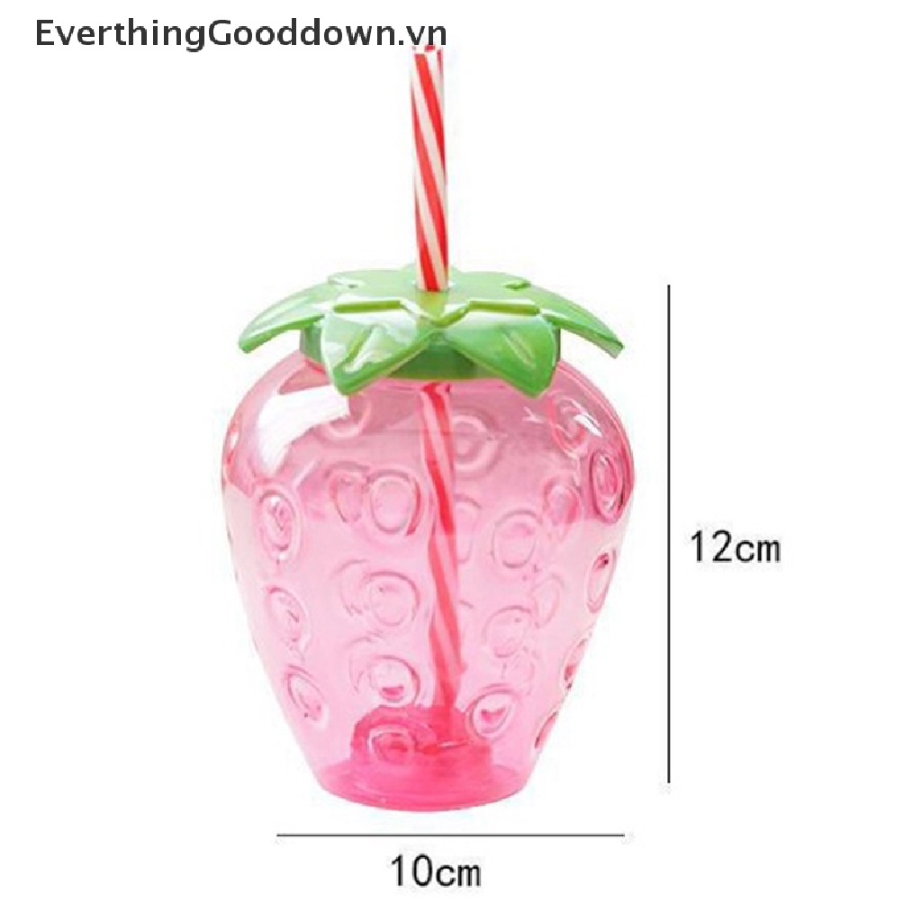 Everthinggooddown Bình Uống Nước 500ml Có Ống Hút Hình Trái Dâu Dễ Thương