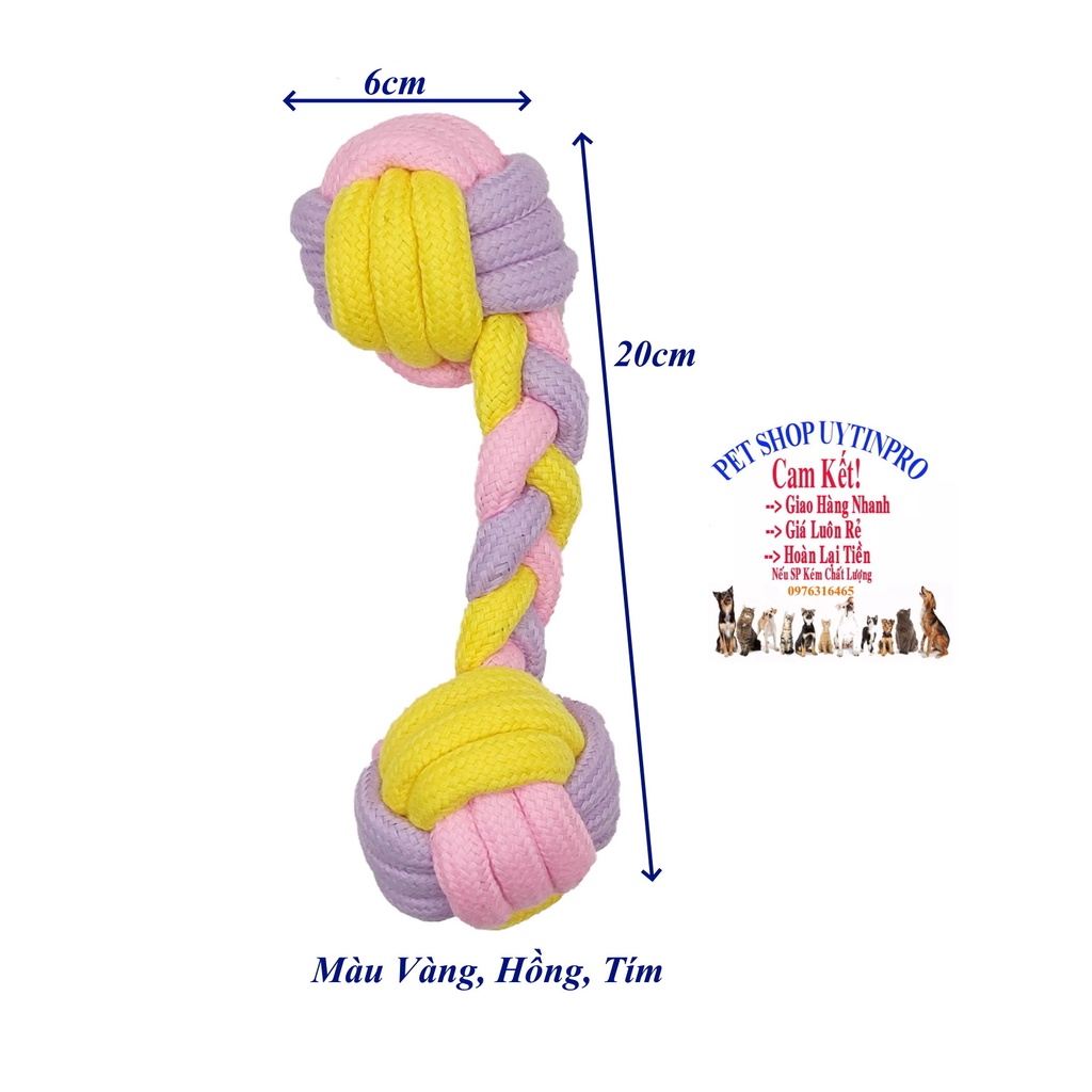 ĐỒ CHƠI DÂY THỪNG CHO THÚ CƯNG CHÓ MÈO Hình dây 2 đầu gắn hai quả bóng mỗi quả đường kính 6cm - Pet shop Uytinpro