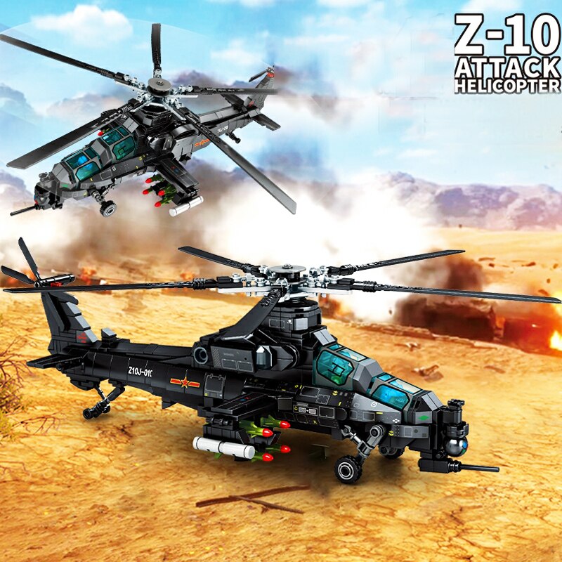 Đồ chơi Lắp ráp Mô hình SEMBO 202119 Military Gunship Armed Helicopter 3D Modle Bricks Fighter Tt 704PCS máy bay