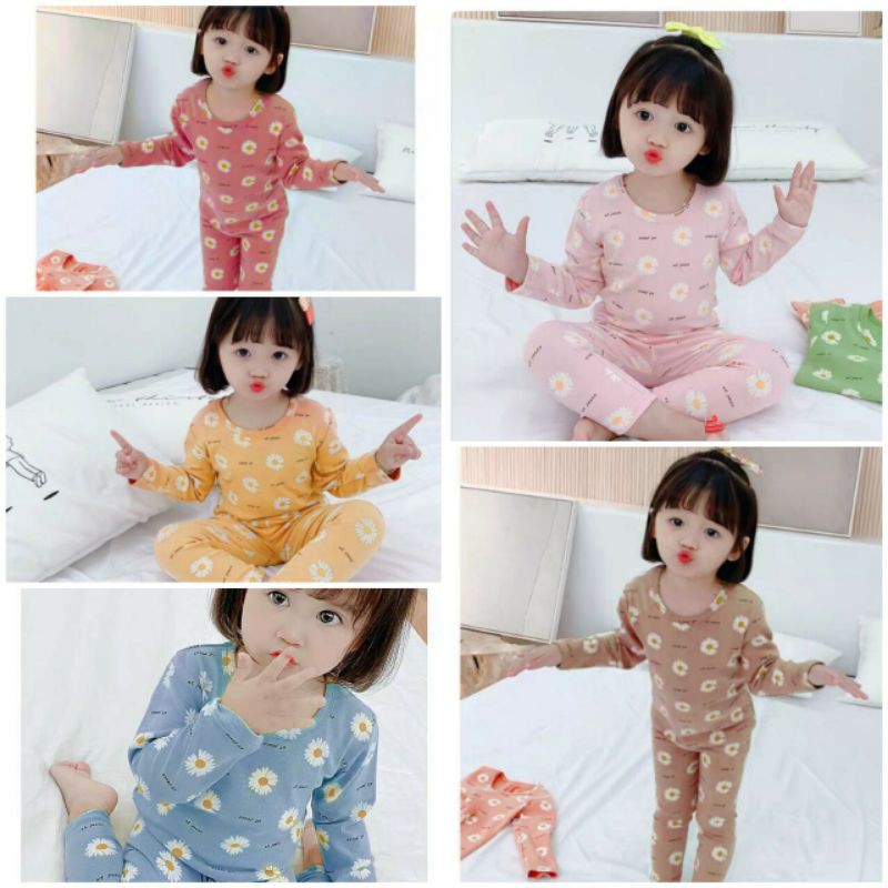 Bộ thu đông dài tay bé gái 7-17kg  in hình hoa cúc hot trend 2020 cực mềm mịn