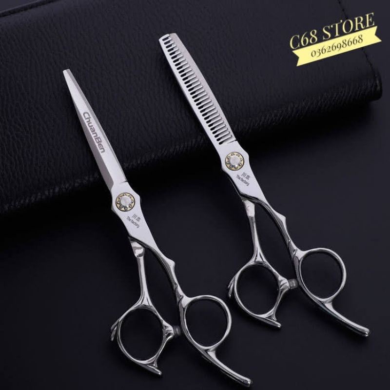 Bộ kéo cắt tỉa tóc THE FACTORY cán cầm họa tiết Size 6 inch