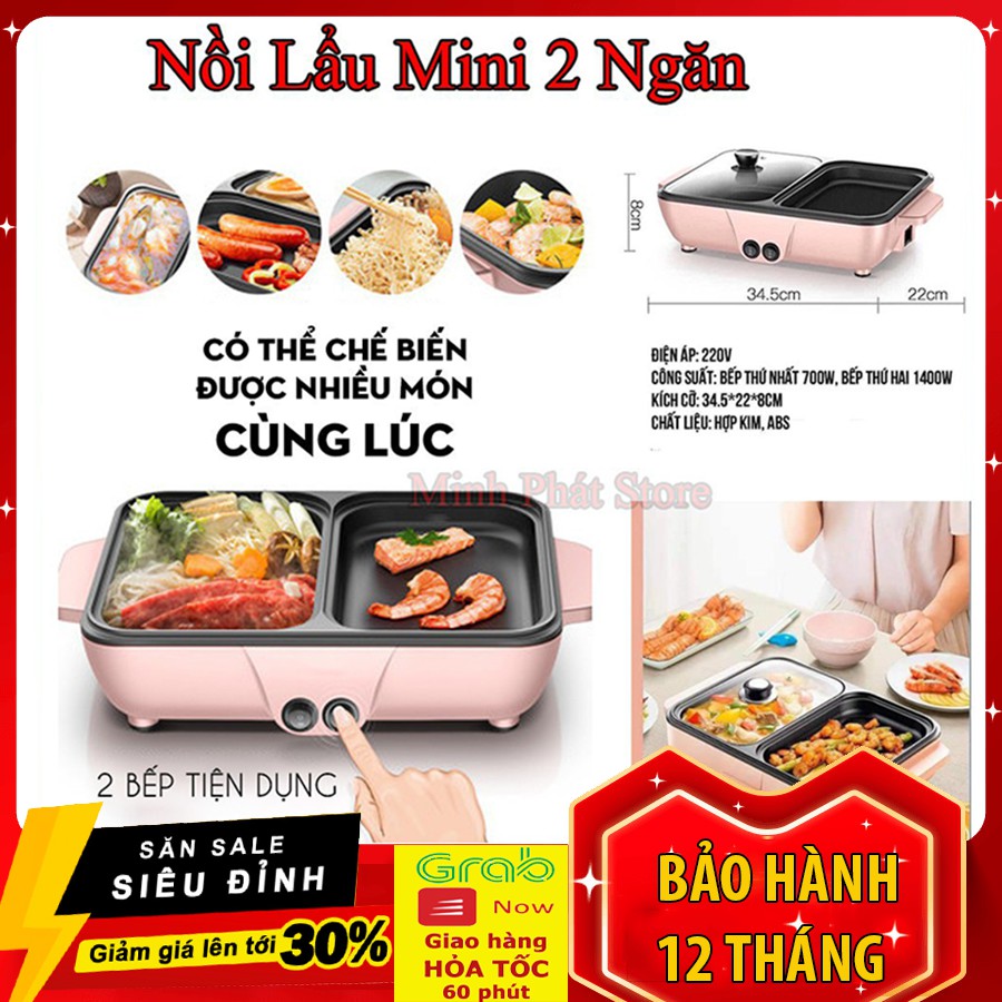 Bếp Lẩu Nướng 2 Ngăn Nồi Lẩu Mini Sử Dụng Dễ Dàng, Tiết Kiệm Không Gian Phù Hợp Với Mọi Nhà