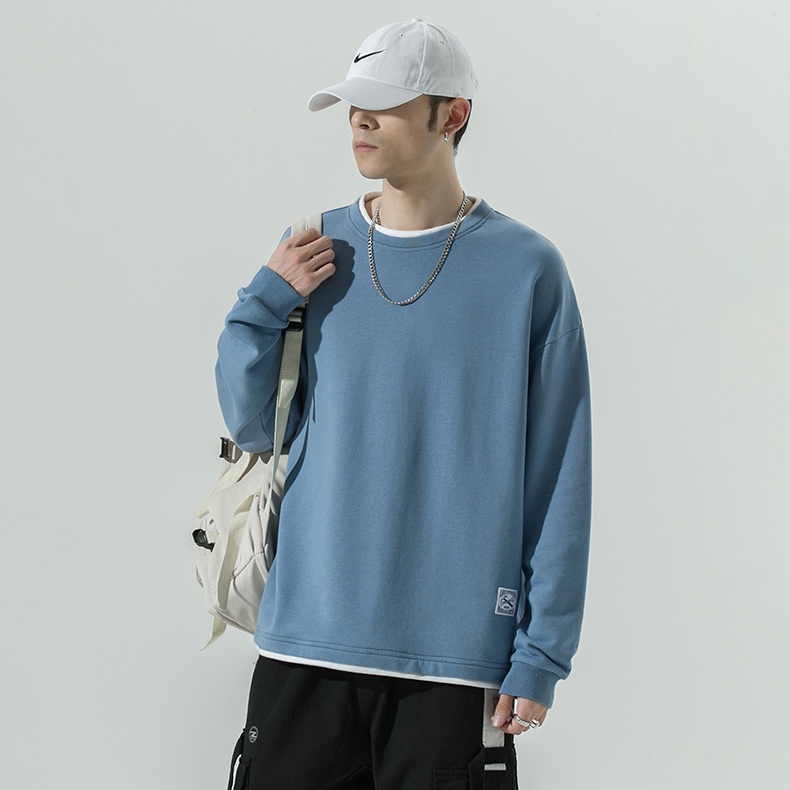 Áo Sweater Trơn Nam Nữ Unisex -Rew2021- Áo Thun Dài Tay Chất Nỉ Đanh Mịn -Kiểu Layer Basic- 2 Màu Xanh Dương,Trắng