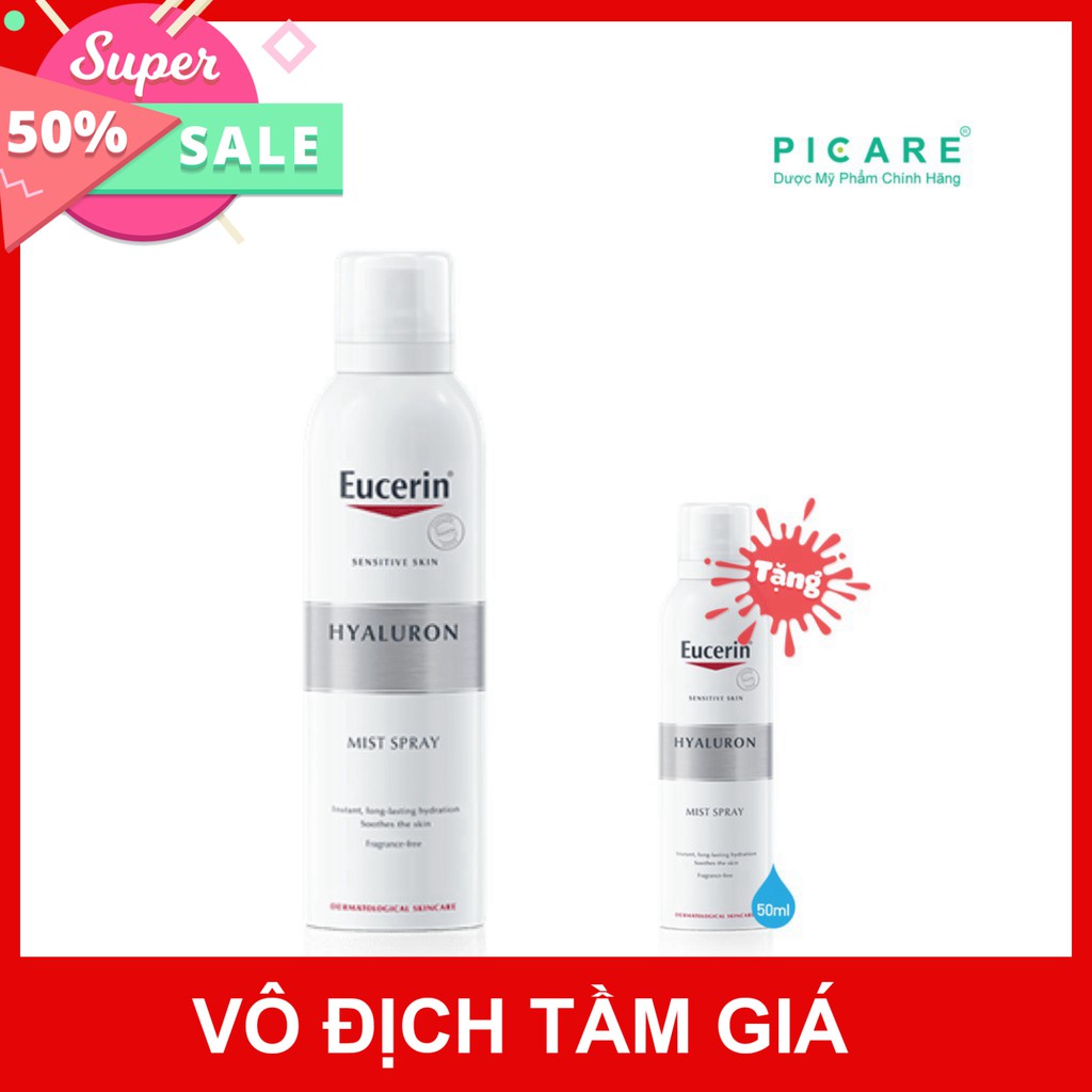 [CHÍNH HÃNG] Xịt khoáng dưỡng ẩm Eucerin Hyaluron Mist Spray 150ml Tặng 50ml