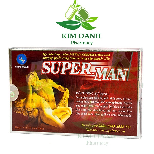 Viên uống Super Man 1h giúp tăng cường sinh lí nam giới, kéo dài thời gian quan hệ, chống xuất tinh sớm superman 1h