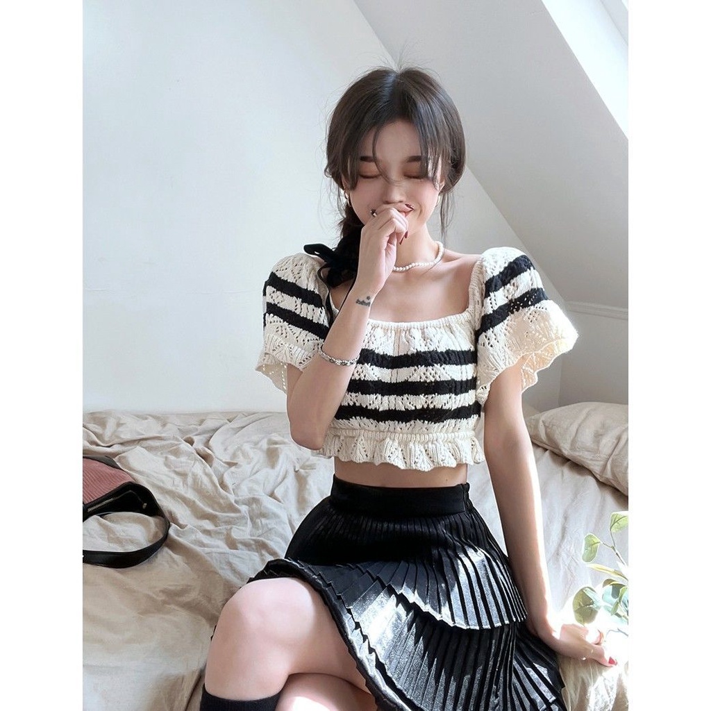 Jiashucheng Áo Dệt Kim Dáng Ngắn Ôm Sát Eo Cao Vừa Vặn Mùa Hè Thu Và Mùa Hè Thu Kiểu Mới @ -