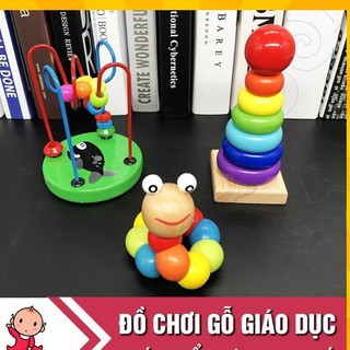 Đồ chơi gỗ💕Freeship💕Combo Set 3 món đồ chơi gỗ (0 đến 3 tuổi), đàn xylyphone, sâu gỗ, tháp mini