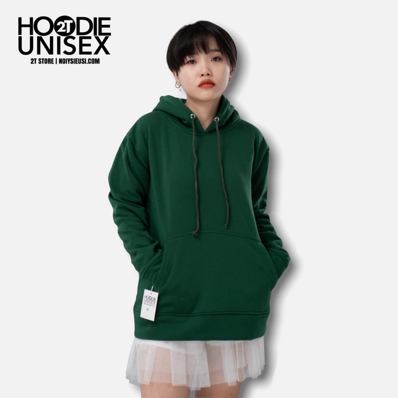 Áo hoodie unisex 2T Store H04 màu xanh rêu - Áo khoác nỉ chui đầu nón 2 lớp dày dặn chất lượng đẹp