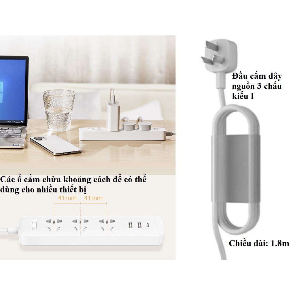ổ cắm điện xiaomi 20W XMCXB05QM, ổ cắm điện đa năng có cổng usb