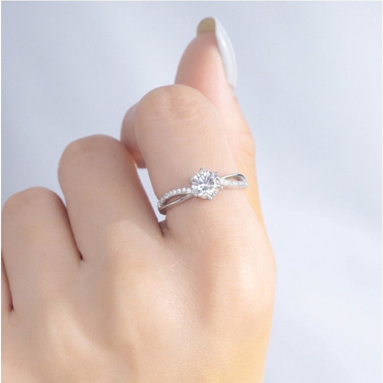 Nhẫn nữ chéo phá cách đính đá tấm độc đáo
