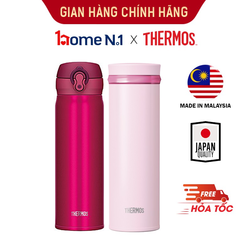 COMBO Chị Em Chúng Mình. Bình giữ nhiệt Thermos nút bấm 500ml màu đỏ  + nắp vặn 500ml màu hồng dành cho đôi bạn cá tính.