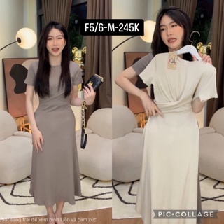_f5/6 m - đầm chéo ở bụng_màu nâu/kem