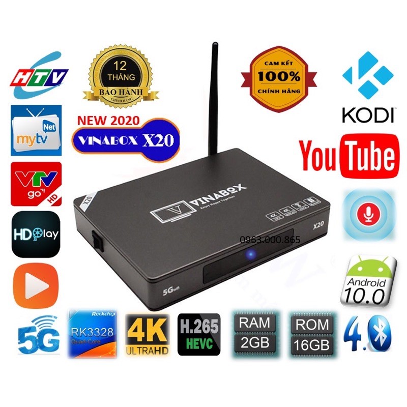 VINABOX X20 - RAM 4GB, MẪU TV BOX VINABOX MỚI NHẤT NĂM 2020 ANDROID 10 SIÊU MƯỢT