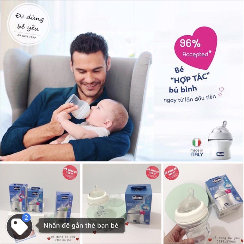 Bình sữa núm nghiêng Pisa Natural Feeling Chicco [ babyboo]