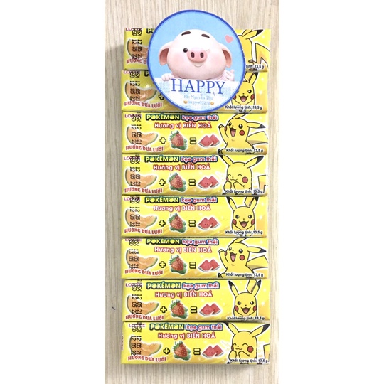 Kẹo gum thổi LOTTE POKÉMON hương vị biến hoá Dâu+Dưa lưới thanh 13,5g