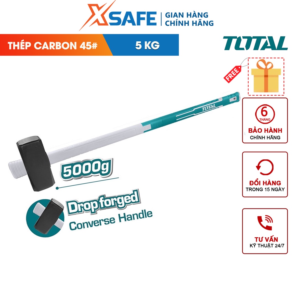 Búa tạ 5kg TOTAL THT72056D đầu búa thép carbon 45 được tôi luyện, xử lý nhiệt, tay cầm sợi thủy tinh độc đáo[CHÍNH HÃNG]