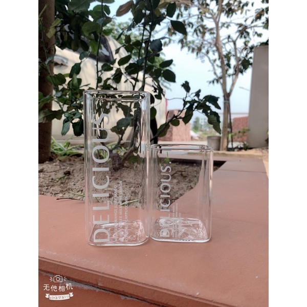 Ly, cốc thủy tinh vuông cao chịu nhiệt in chữ cao cấp dung tích 380ml, 230ml