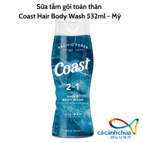 Sữa tắm gội Coast cho nam 2in1 làm sạch cơ thể và ngăn mùi hiệu quả 532ml Mỹ