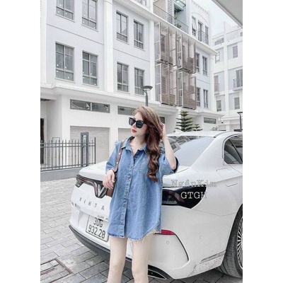 Áo sơ mi bò trơn cộc tay form rộng
