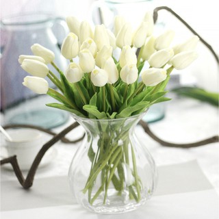 Hoa Giả ❤️ Hoa Tulip Giả Pu Cao Cấp ❤️ Decor Trang Trí Nhà Cửa Lizflower Bằng Cao Su Non Có Cả Lá Xoắn & Lá Thẳng