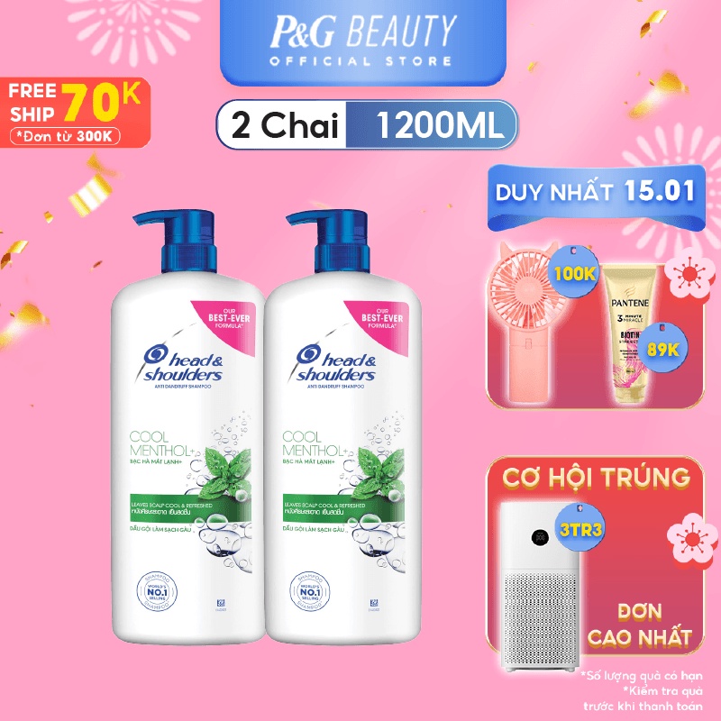 Combo 2 Dầu Gội HEAD &amp; SHOULDERS Chai 1200ML Hương Bạc Hà