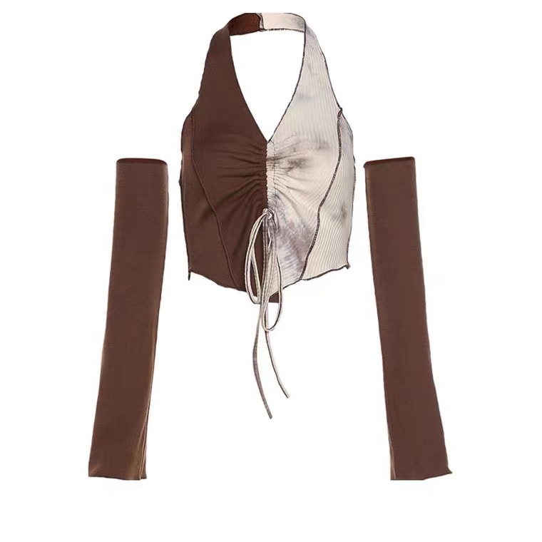 Áo croptop Tay Dài Phối Dây Rút Phong Cách Retro Dành Cho Nữ